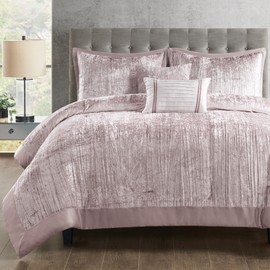 Madison Park King Comforter Set, Luxe Velvet, Satin Binding Comforter for a King-Size Bed, Cozy Velvet Comforters, All Seasons, Lightweight, Down Alternative Bedding, King/Cal King, Blush 5 Piece
