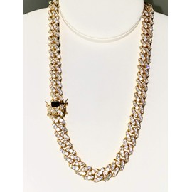 Iced Miami Cuban Chain Necklace Choker Chain 12mm 20 inches long, 14k Gold Finish Cuban Choker, Dripping Heart Pendant, Rappers choice Charm, Iced Chain Pendant Necklace, Mens jewelry, Men's Gold Necklace (Chain Only)