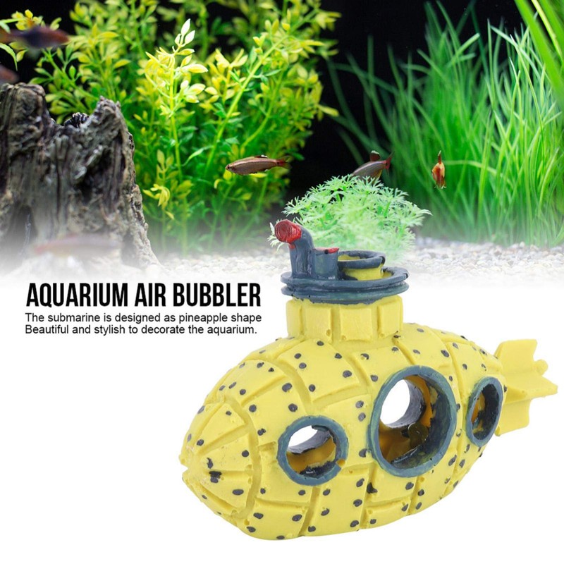 Submarine Stone Set Yellow Aquarium Decoration, Realistic Air Bubbler Fish