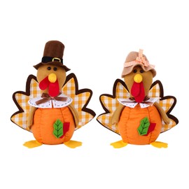 BWFY Thanksgiving Turkey Couple Dolls, 2 Pack Handmade Stuffed Tabletop Decorations, Fall Autumn Home Decor