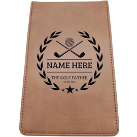 Golf Guy Gifts Golf Scorecard Holder (10 Fun Options) Add Golfers Name & Year! | Grey or Brown Leather | Perfect Golf Gift | Fathers Day, Birthday Present (THE GOLF FATHER, Brown)