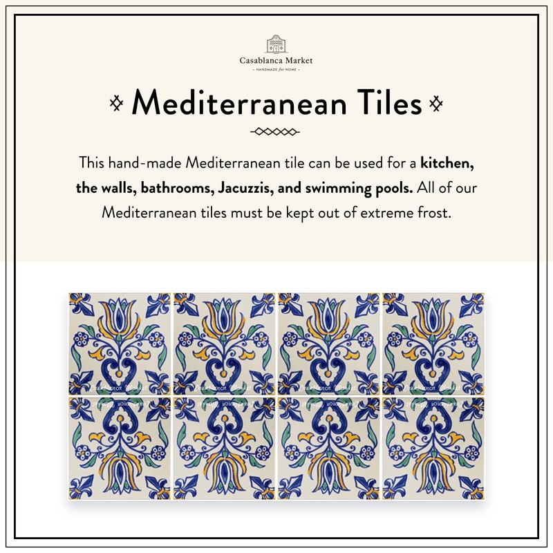 Casablanca Market MT025 Mediterranean Ceramic Tulip Decorative Tile, Blue