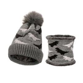 ISAKEN Children's Hat and Loop Scarf Soft Cotton Scarves Baby Scarves Winter Tube Scarf Children's Hat Winter Hat Neck Warmer for Girls Boys 2-5 Years, gray