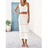 Saodimallsu Womens 2 Piece Sets Summer Striped Crochet Knit Coverup