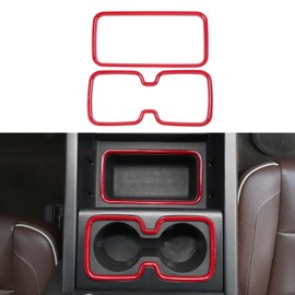 PDKLIN for Silverado Center Console Storage Bin Trim & Cup Holder Ring Frame for 2014-2017 Chevy Silverado GMC Sierra, ABS Interior Accessories (Red)