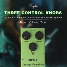 SAPHUE - Pedal de efectos de guitarra clásico Overdrive overdrive/volumen/tono con carcasa de metal de acero, mini tipo único DC 9V con interruptor de derivación verdadero para kit de guitarra eléctrica múltiple
