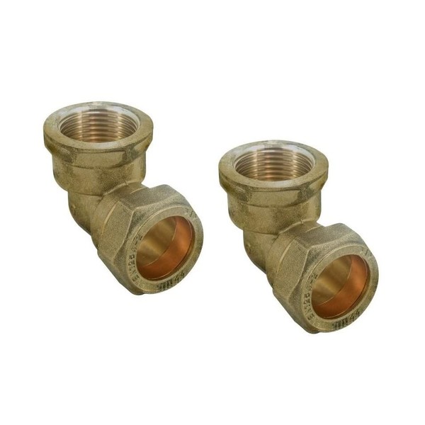 UKDD® 15mm Compression by 1/2" BSP Brass Female Iron Elbow 90 Bend, 15mm x 1/2" Adaptors Bend - WRAS Approved - Pack of 2