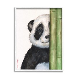Stupell Industries Panda Bear Peering Around Bamboo Smiling Animal, Design by George Dyachenko