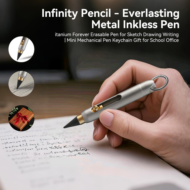 Infinity Pencil - Everlasting Metal Inkless Pen, Titanium Forever Erasable