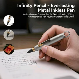 Infinity Pencil - Everlasting Metal Inkless Pen, Titanium Forever Erasable Pen for Sketch Drawing Writing | Mini Mechanical Pencil Keychain Gift for School Office