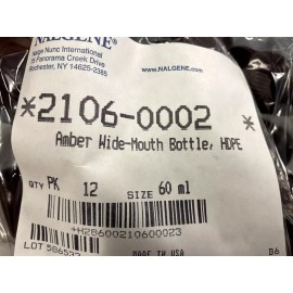 Nalgene 2106-0002 Wide Mouth 60 ml Amber HDPE Lab Quality Bottles - Bag of 12