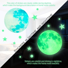 Yosemy Fluorescent Wall Stickers, Moon and Stars, 563 Luminous and Decorative Stickers Ideal for Children's Rooms, Pack of 4 Sticker Sheets