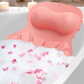 RUseeN Bath Pillow Luxury Bathtub Pillow, Bath Pillows for Tub Head Neck and Back Support, Non-Slip Soft Silicon Bath Tub Pillow with Strong Suction Cup, Bath Accessories Spa Gifts, Pink