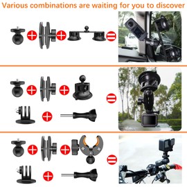 UNSTINCER Triple Suction Cup Mount and Clamp with 118cm Extendable Invisible Selfie Stick, Third Person Car Bracket for Insta360 Gopro Akaso Action Camera, Holder on Roof Hood Trunk Door Handlebar
