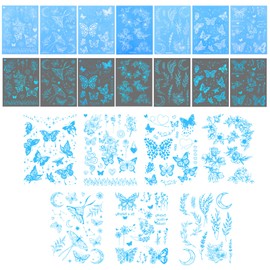 Gjinxi Luminous Flower Butterfly Temporary Tattoos, 7 Sheets Glow In The Dark Tattoo Wings Waterproof Face Body Arm Tattoo Stickers for Women Girls Night Glitter Party Supply