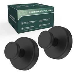 FuyeorTee Heavy Duty Suction Cup Hooks for Shower Bathroom Removable Adhesive Hook for Glass Window Door Wall Sticky Hooks for Hanging Towels Robes Wreaths (Pack of 2, Black)