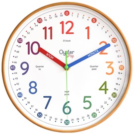 Oyster&Pop Kids Learning Wall Clock - Silent Non-Ticking Analog 10 Inch Teaching Clock for Classrooms & Bedrooms - Makes Telling Time Easy for Kids