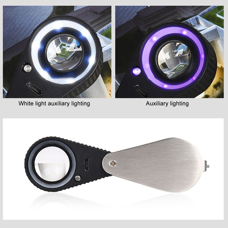 20X Folding Magnifying Glass Portable Rechargeable Pocket Magnifier with LED
