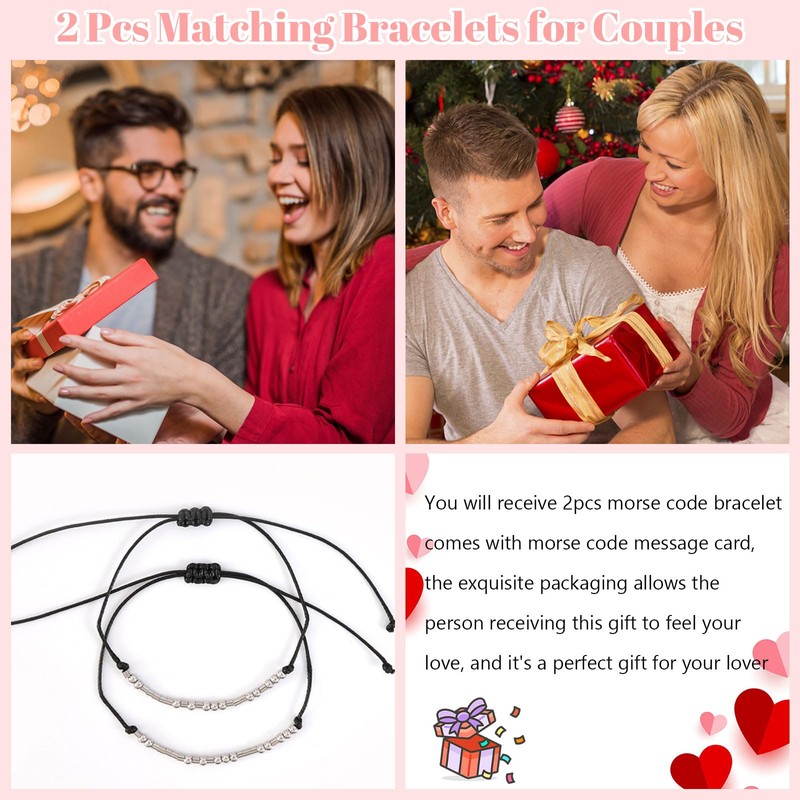 2 Pcs Matching Bracelets for Couples Morse Code Couples Bracelets