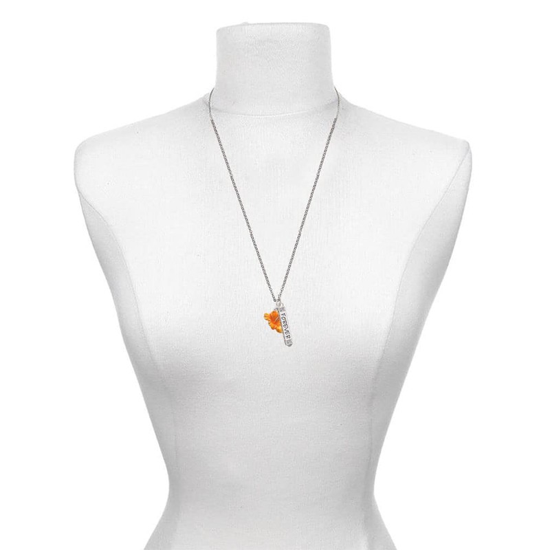 Delight Jewelry Silvertone Hot Orange Hibiscus Flower Silvertone Forever Bar