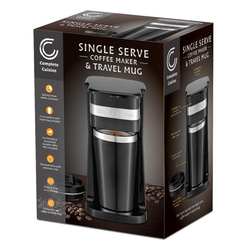 Complete Cuisine Single Serve Coffee Maker, Hot Brewer, Stainless Steel