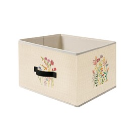 JWVK Watercolor Floral Storage Bins, Colorful Wildflower Aesthetic Collapsible Fabric Storage Basket Organizer for Clothes Toys Books Girls Room Dorm Bedroom