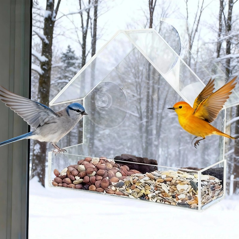 Acrylic Bird Feeder Clear Window Outside Hanging Bird Feeder House