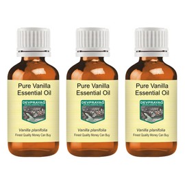 Devprayag Pure Vanilla Essential Oil (Vanilla planifolia) Natural Therapeutic Grade Steam Distilled (Pack of Three) 100ml X 3 (10 oz)