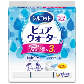 シルコット ウェットティッシュ ノンアルコール ピュアウォーター 純水99% 詰替60枚×3パック(180枚)