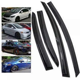 Gearzaar For 2006-2011 Honda Civic Sedan JDM 3D Wavy Mugen Style Window Visor Rain Guard