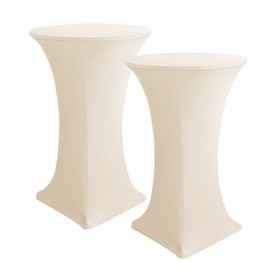 HolidayIdeas Cocktail Table Covers, 2 Pack - Fitted Stretch Spandex Square Corners Cocktail Tablecloths (Beige, Fit for 30"-32" Diameter x 43" Height Tables)