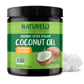 NATURELO Coconut Oil - Multi-Purpose Extra Virgin Coconut Oil for Skin, Organic Oil for Cooking, Unrefined Oil for Hair 32 oz