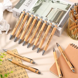 Tenare Pack of 24 Inspirational Ballpoint Pens with Saying Wooden Retractable Ballpoint Pen Funny Pen Set for Teachers Colleagues Farewell Gift Thank You Gifts Office