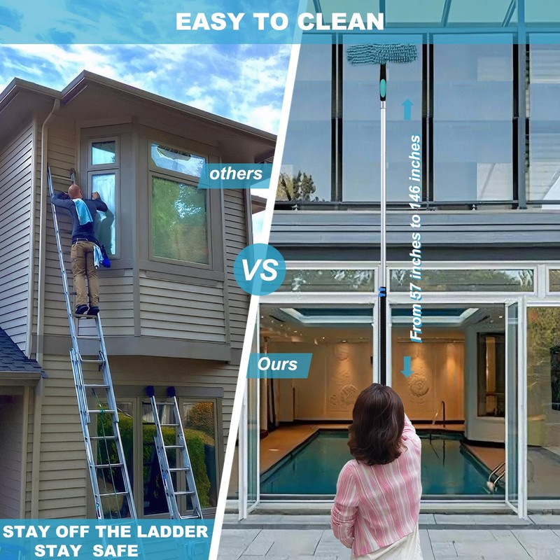20 Ft+ Reach 2 In 1 Window Squeegee Duster with