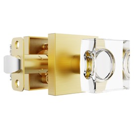 Gold Crystal Glass Door Knob - Satin Brass Square Modern Handle for Interior Passage, Hallway, Pantry, Closet