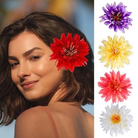 Haomye 5PCS Flower Hair Clip Boho Chrysanthemum Hairpin Hawaiian Floral Hair Barrettes Accessories for Beach Party Wedding (Red)