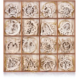 BRUBAKER 48-Piece Christmas Pendant Set - Wooden Tree Decorations 3-4 cm - Stars Christmas Tree Santa Claus Decoration Hanger Christmas - Wooden Pendant for the Christmas Tree - Christmas Tree
