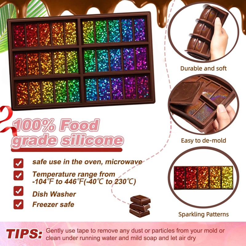 Ziliny 1 Pcs Holographic Chocolate Molds Resin Silicone Chocolate Bar