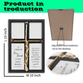 FZMHASLWW A Cord of Three Strands Wedding Ceremony Unity Cross Sign Framed 15x10 Inch Christian Marriage Prayer Wall Decor Hanging (Black)
