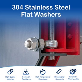 1/4" SAE Flat Washers (100Pcs) 3/4" OD 304 Stainless Steel(18-8) Washer for Screws Bolts Metal Washers for Various Home, Factories, Outdoor Projects, Standard ASME B18.22.1