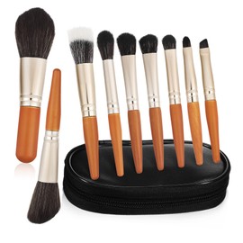 OHPHCALL 9pcs Travel Makeup Brush Holder Foundation Eye Blush Brushes Portable Case Travel Bag for Daily Use