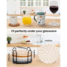 Effectyou 8 Pcs Drink Coasters with Holder, 8 Colors Absorbent Coasters for Drinks Minimal