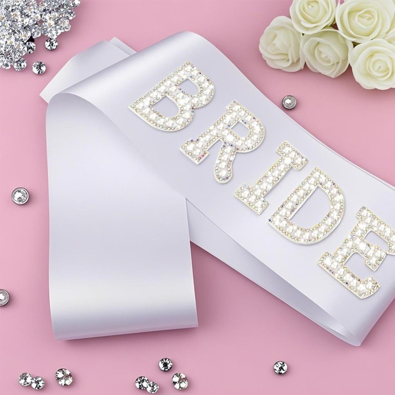 Bride Sash White Pearls Rhinestones Bride Sash for Wedding, Bridal