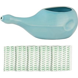 Ancient impex Ceramic Neti Pot Without Handle for Nasal Cleansing with 5 Sachets Neti Salt, Sky Blue Color, Holds 300 Ml (10.14 Fl Oz) Capacity