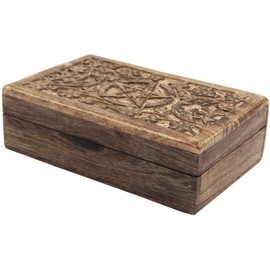 DharmaObjects Triple Moon Hand Carved Jewelry Trinket Keepsake Wooden Storage Box (Triple Moon, Large)
