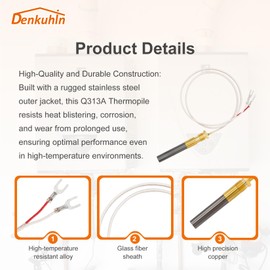 Denkuhin Gas Fryer Thermopile 24" Thermocouple for Gas Fireplace Water Heater Generators, 2-Wire 750 Millivolt for Imperial Elite Frymaster Dean and Gas Pizza Oven (Glass Fiber Wire)