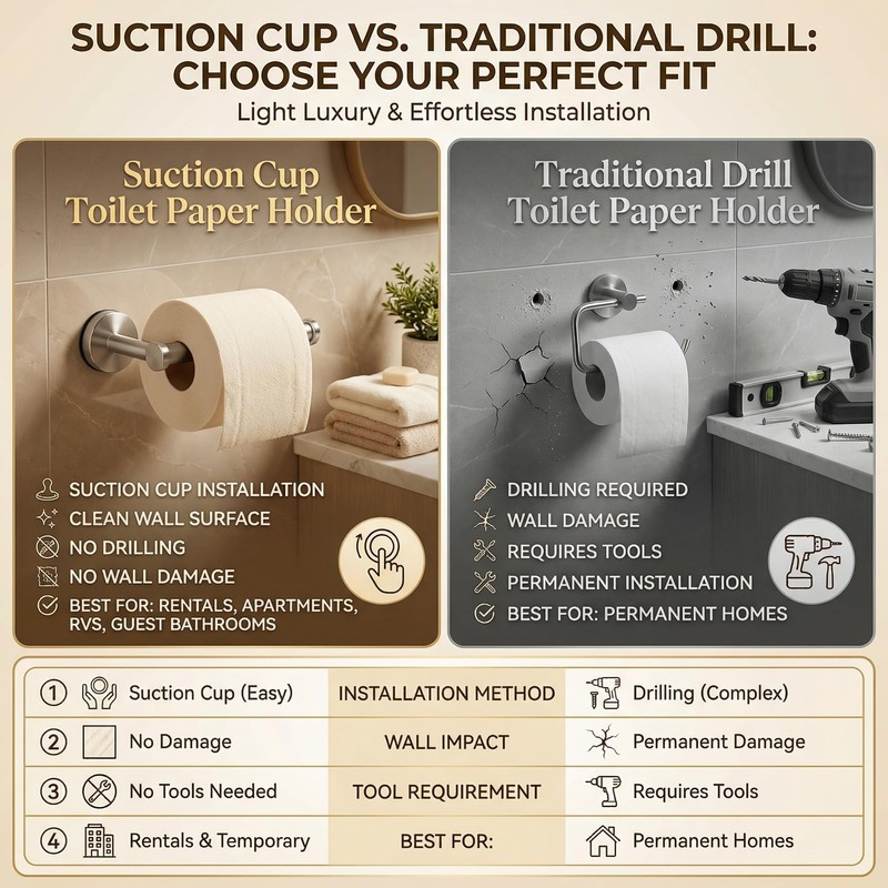Suction-Cup-Toilet-Paper-Holder, No Drill Wall Mount Toilet Paper Holder