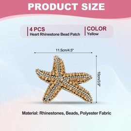 PATIKIL 4 Pcs Starfish Rhinestone Beaded Patch, Starfish Sequin Applique Patches Sew on Fabric Sequin Patch for Clothing Bag Jeans Shoes Hats Jacket DIY Crafts, Yellow
