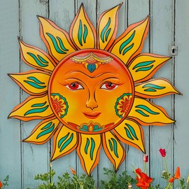 Metal Sun Wall Decor - 13 inches Sun Flower Wall Art Decoration,Hanging Decoration for Home Garden Farmhouse Yard Patio Fence Living Room Bedroom