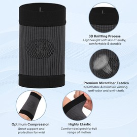 KEKING® Compression Wrist Sleeves for Women Men, 1 Pair, Premium Wrist Support Bands for Carpal Tunnel, Improve Circulation & Recovery, Tendonitis, Tennis, Sports - Wrist Brace Wrist Wraps, Black L